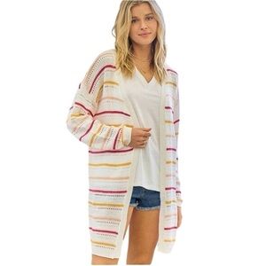 BOHO COLORFUL STRIPED OPEN FRONT CARDIGAN